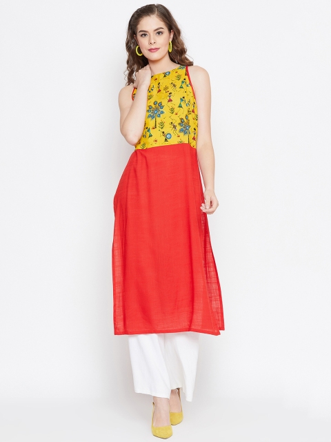 

PANIT Women Yellow & Red Quirky Printed Straight Kurta