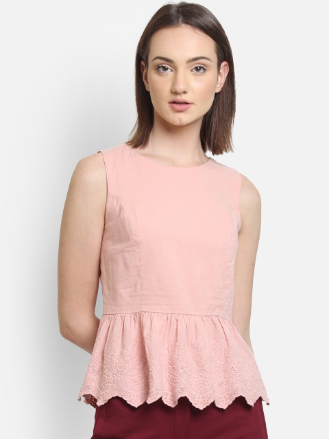 

COVER STORY Women Pink Solid Peplum Top