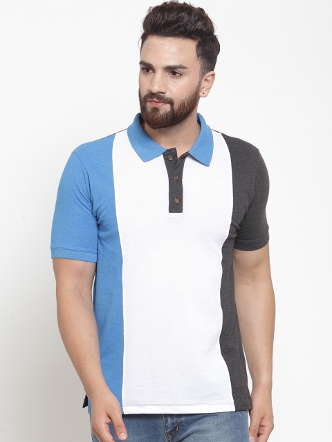 

Kalt Men Grey & White Colourblocked Polo Collar T-shirt