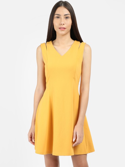 

COVER STORY Women Solid Mustard Fit and Flare Dress