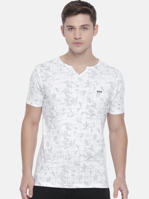 

The Indian Garage Co Men White & Grey Floral Printed Slim Fit Round Neck T-shirt