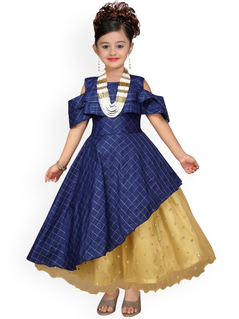 

ADIVA Girls Checked Blue Maxi Dress