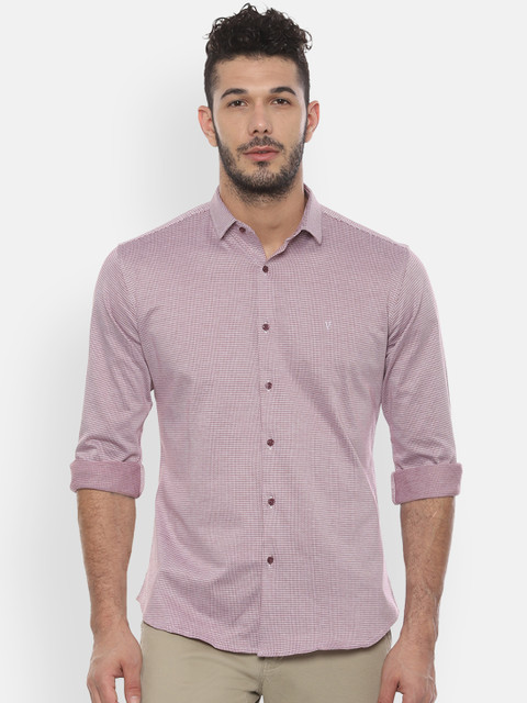 

V Dot Men Pink Slim Fit Self Design Casual Shirt