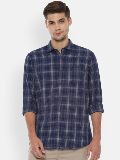 

Solly Jeans Co. Men Navy Blue Regular Fit Checked Casual Shirt
