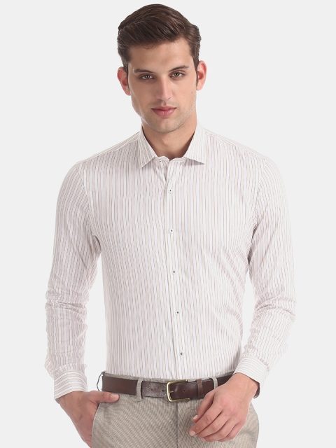 

Arrow Men White & Beige Slim Fit Striped Formal Shirt