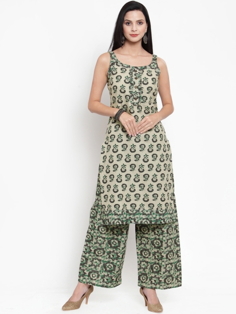 

Get Glamr Women Green & Beige Printed Kurti with Palazzos