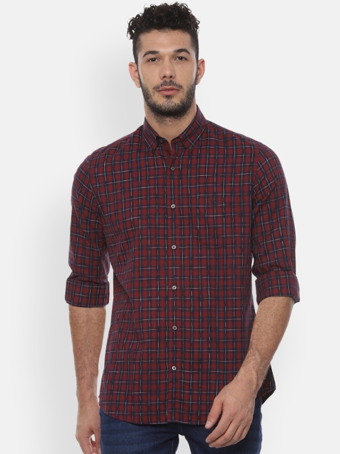

Van Heusen Sport Men Maroon & Navy Blue Slim Fit Checked Casual Shirt