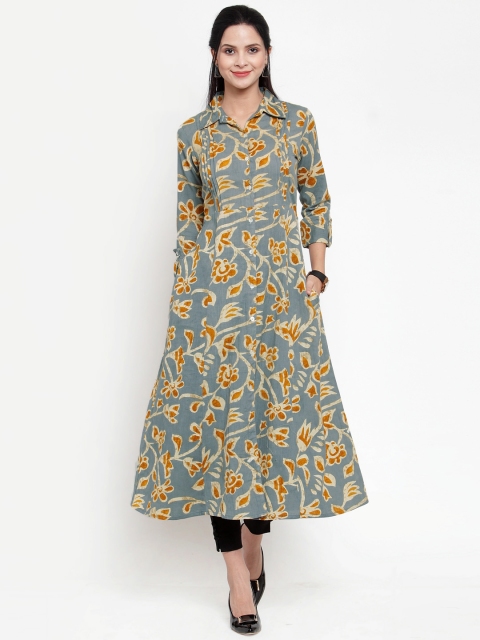 

Get Glamr Women Grey & Brown Floral Printed A-Line Kurta
