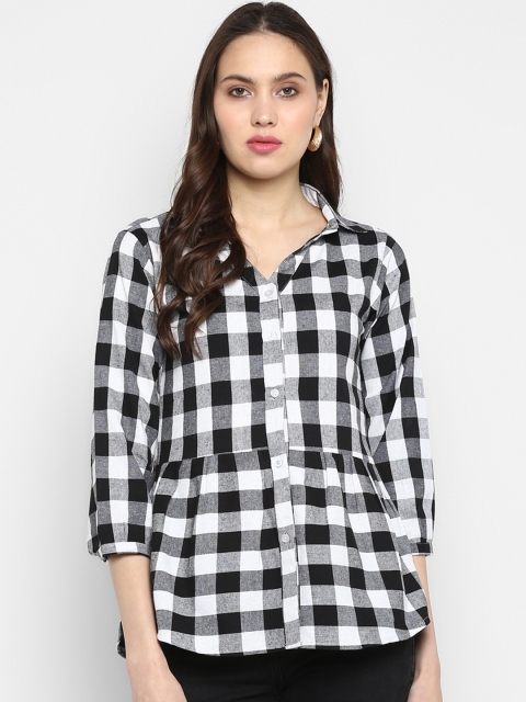 

One Femme Women Black & White Checked Shirt Style Top