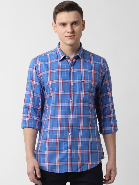 

Peter England Men Blue & White Slim Fit Checked Casual Shirt