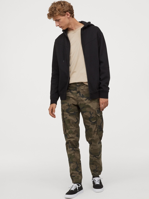 

H&M Men Olive Green Cargo Trousers Relaxed Fit