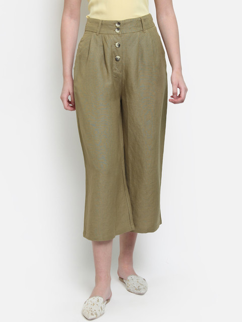 

COVER STORY Women Olive Green Regular Fit Solid Culottes