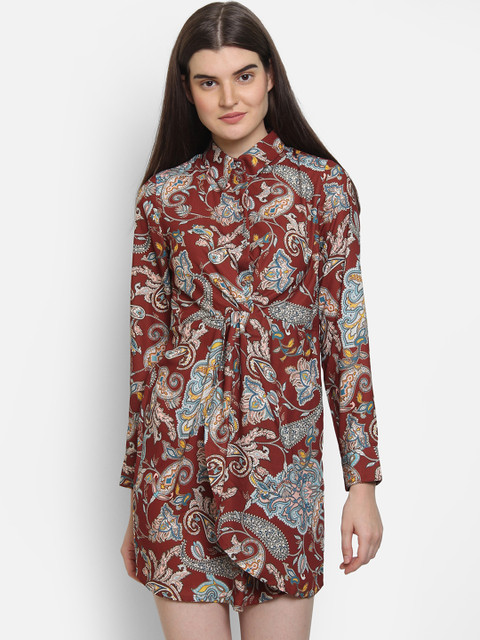 

COVER STORY Women Maroon & Blue Printed Shirt Dress