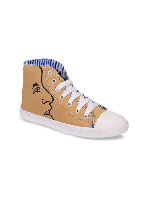 

Shoetopia Women Tan Brown & White Colourblocked Canvas Mid-Top Sneakers