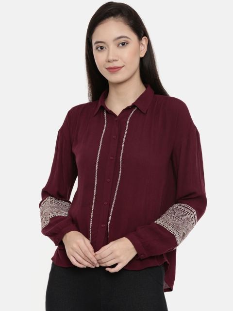 

Chumbak Women Burgundy Solid Regular Fit Casual Shirt