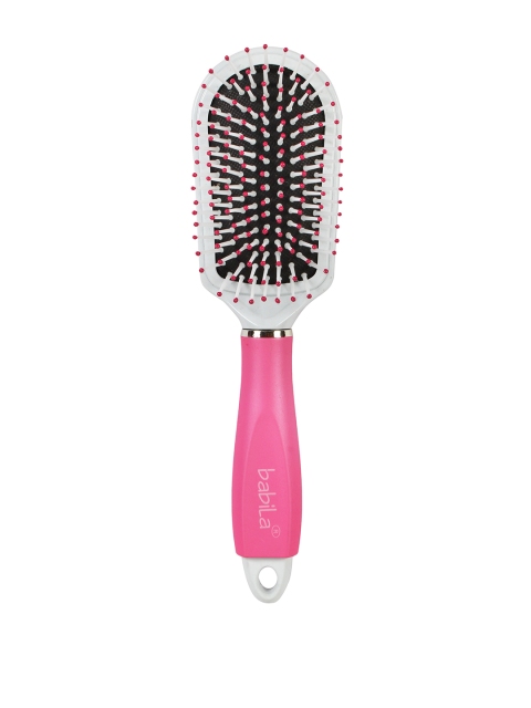 

babila Unisex Pink & Silver-Toned Cushioned Hair Brush with Cleaning Comb