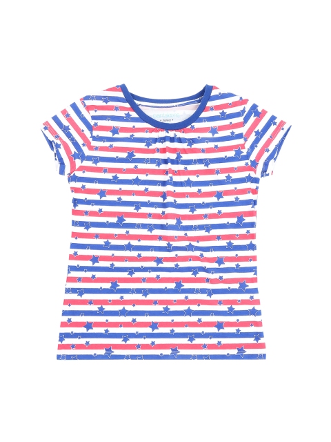 

POPPERS by Pantaloons Girls White Blue Printed Round Neck Pure Cotton T-shirt