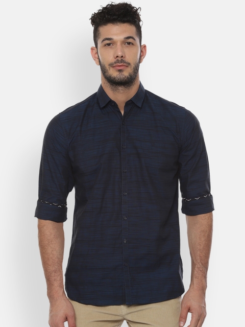 

V Dot Men Navy Blue & Black Slim Fit Self Design Casual Shirt
