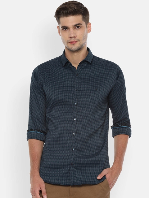 

V Dot Men Green Skinny Fit Self Design Casual Shirt