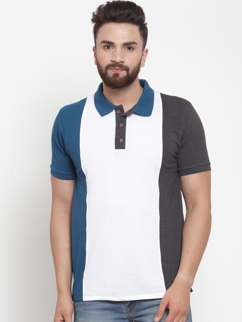 

Kalt Men White & Grey Colourblocked Polo Collar T-shirt