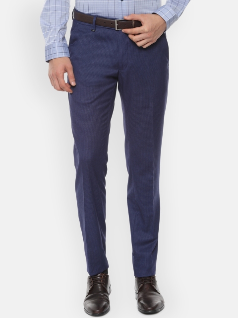 

Van Heusen Men Navy Blue Slim Fit Checked Formal Trousers