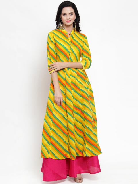 Get Glamr Women Yellow Striped Anarkali Kurta