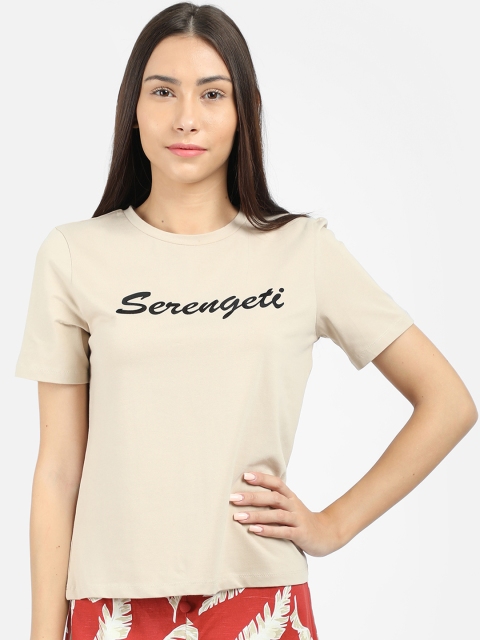 

COVER STORY Women Beige Printed Round Neck T-shirt