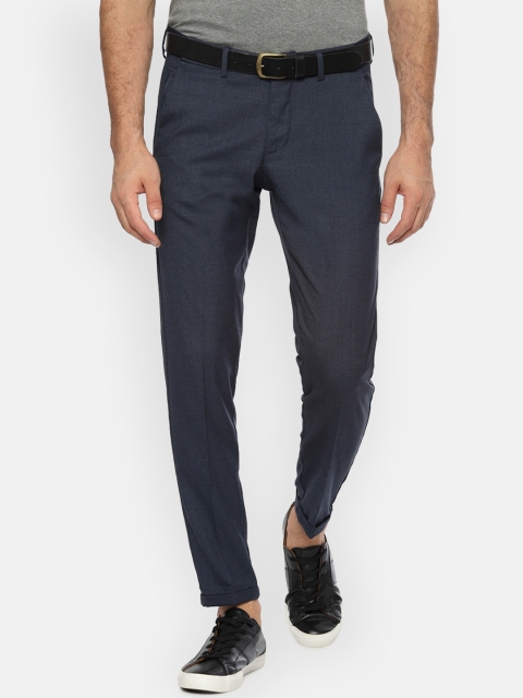 

Allen Solly Men Navy Blue Slim Fit Self Design Regular Trousers