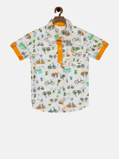 

First Kick Boys White Regular Fit Printed Casual Shirt