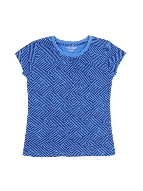 

POPPERS by Pantaloons Girls Navy Blue Black Printed Round Neck Pure Cotton T-shirt