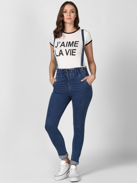 

StyleStone Women Blue Skinny Fit Mid-Rise Clean Look Jeans With Suspenders