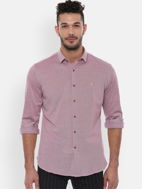 

V Dot Men Pink Slim Fit Self Design Casual Shirt