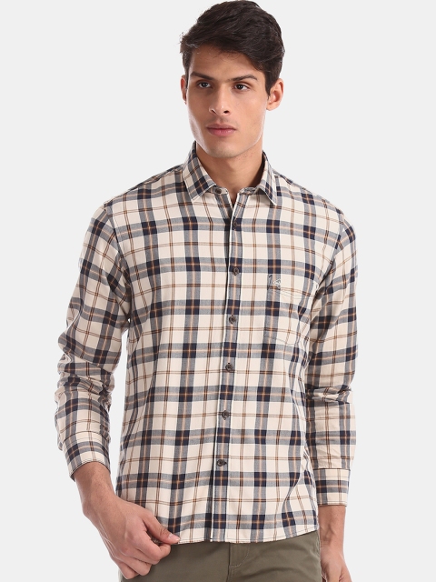

Arrow Sport Men Beige & Navy Blue Regular Fit Checked Casual Shirt