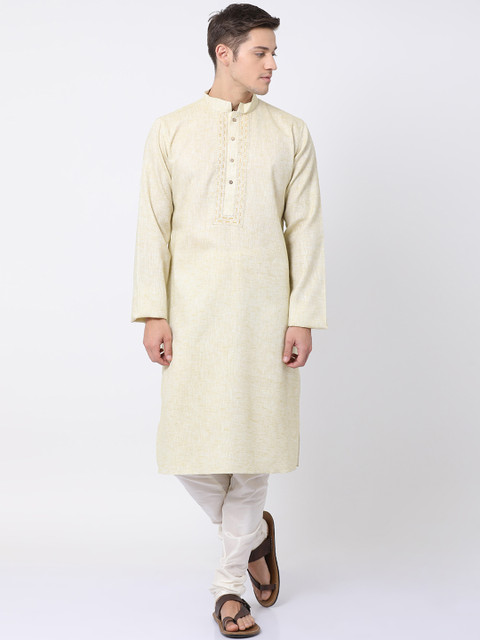 

TABARD Men Green Solid Straight Kurta
