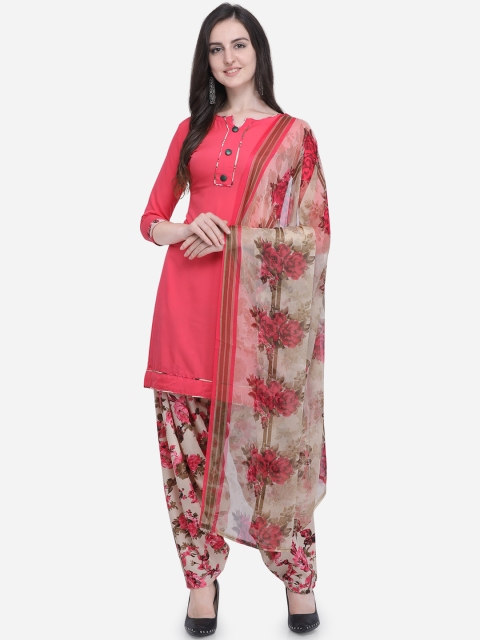 

Satrani Pink & Beige Poly Crepe Unstitched Dress Material