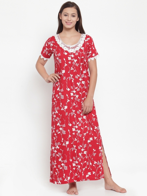 

Claura Red & White Floral Printed Nightdress