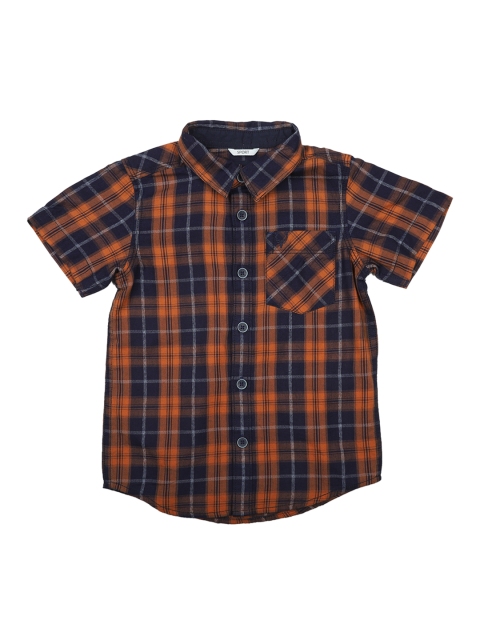 

Allen Solly Junior Boys Orange & Navy Blue Regular Fit Checked Casual Shirt