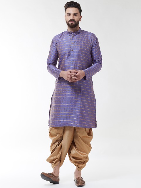

SOJANYA Men Purple & Gold-Coloured Self Design Kurta with Dhoti Pants