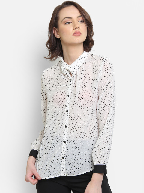 

COVER STORY Women White Printed Shirt Style Top