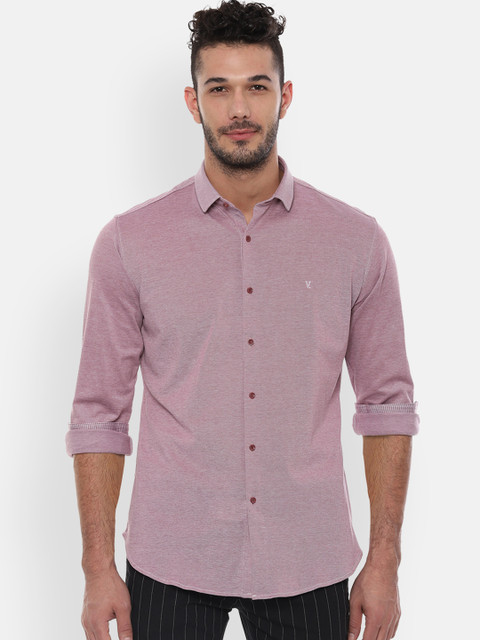 

V Dot Men Pink Slim Fit Self Design Casual Shirt
