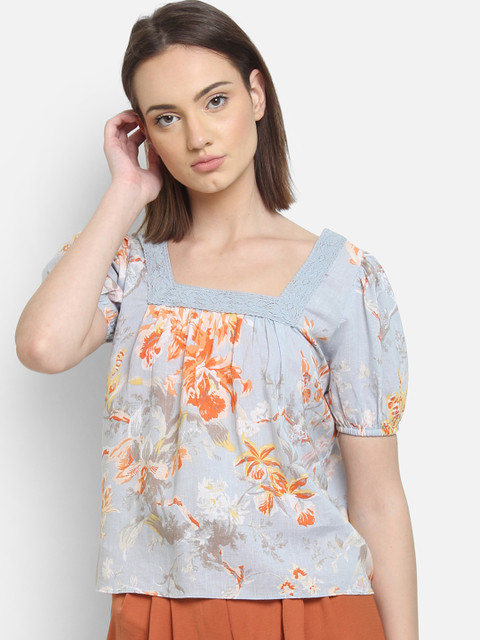 

COVER STORY Women Blue Printed A-Line Top