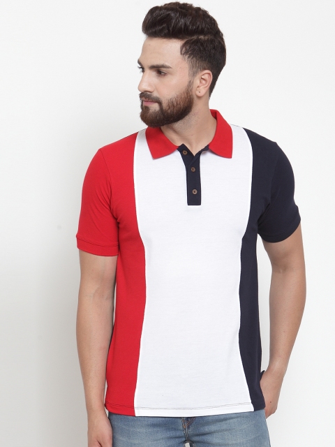 

Kalt Men Navy Blue Colourblocked Polo Collar T-shirt
