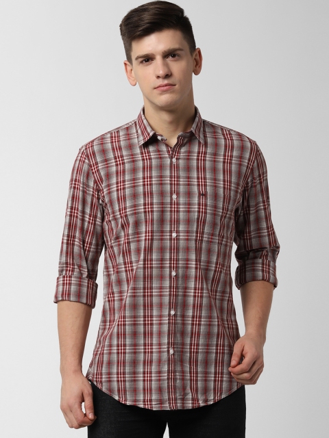 

Peter England Men Maroon & Beige Slim Fit Checked Casual Shirt