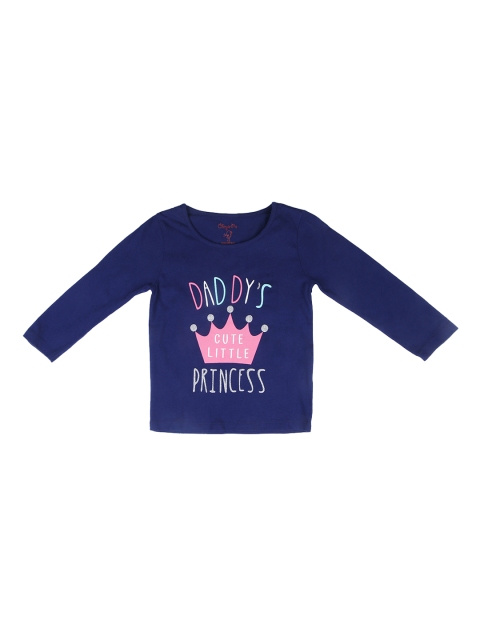 

Chirpie Pie by Pantaloons Girls Navy Blue Printed Round Neck Pure Cotton T-shirt