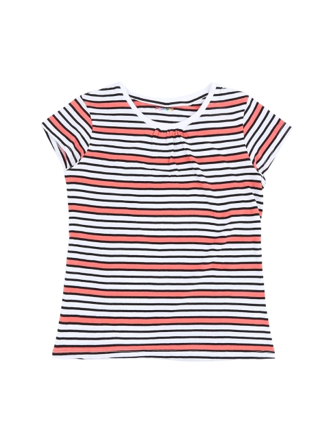 

POPPERS by Pantaloons Girls White Striped Round Neck Pure Cotton T-shirt