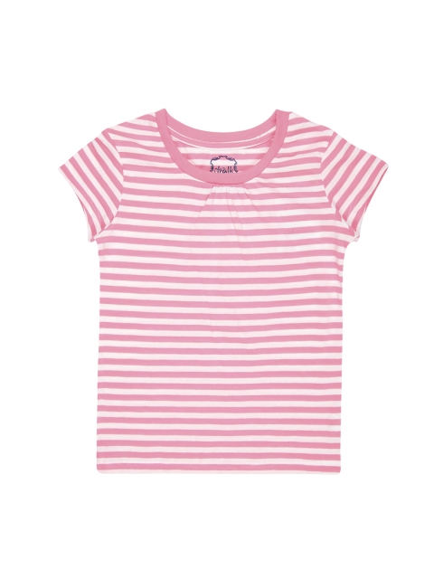 

CHALK by Pantaloons Girls Pink Striped Round Neck Pure Cotton T-shirt