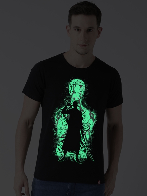 

ComicSense.xyz Men Black Printed Round Neck Glow-in-Dark T-shirt