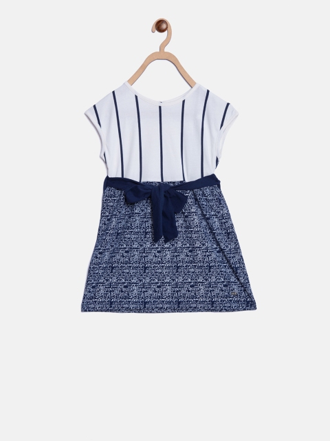 

ELLE Girls Off-White & Blue Striped Fit and Flare Dress