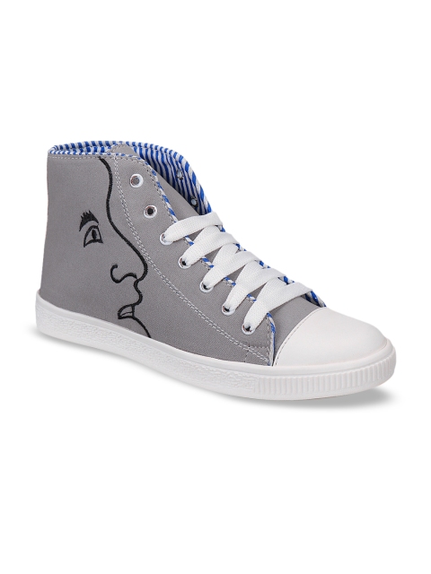 

Shoetopia Women Grey & White Colourblocked Canvas Mid-Top Sneakers