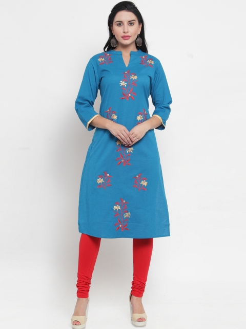 

WESTCLO Women Blue Embroidered Straight Kurta